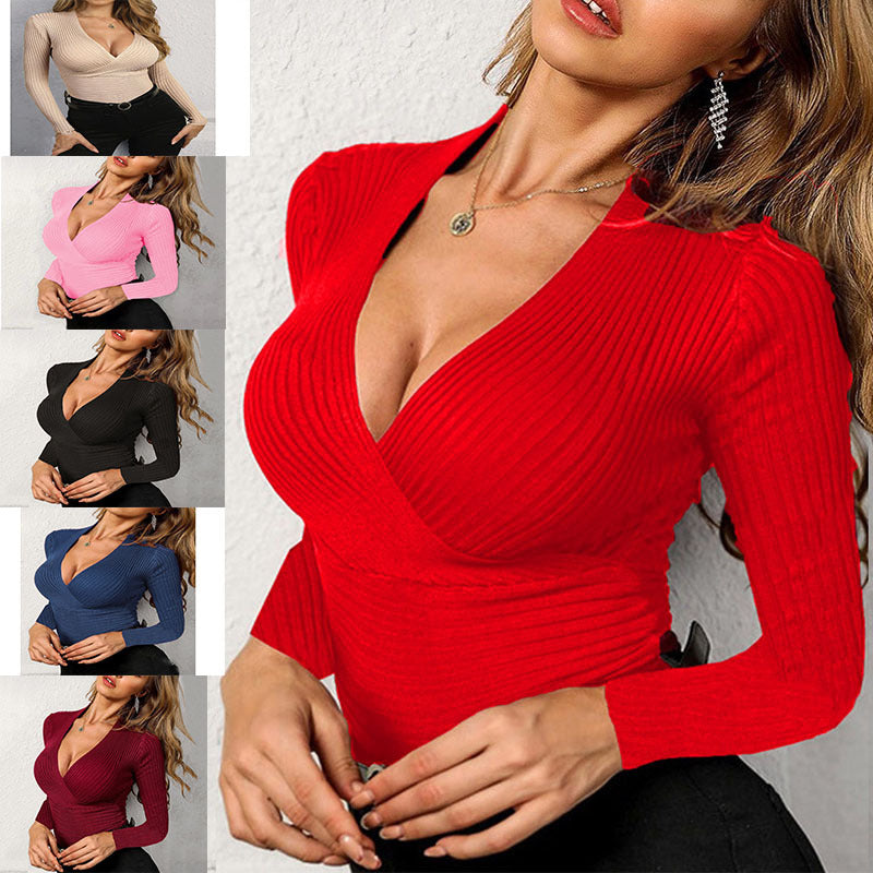 Slim Solid V-neck Top